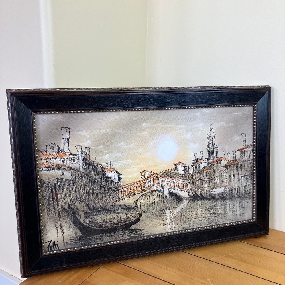 Venice Italy Gondolier Rialto Bridge Art Printed on Canvas Gondola Boat Petti